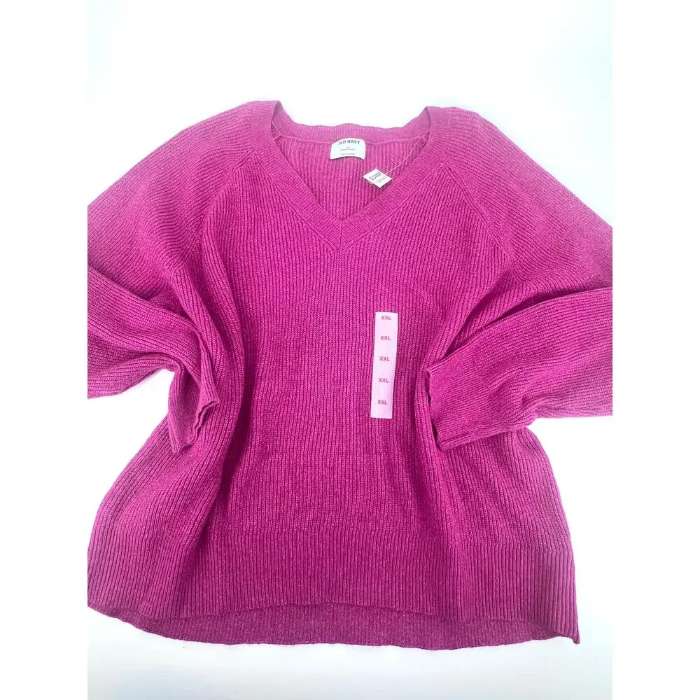 Old Navy Womens V Neck Fuchsia Sweater Size XXL New With Tags